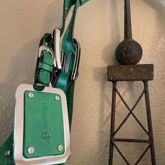 B. Makowsky Green Gorgeous Leather Leppard Print Silver Metal Studs Hobo Bag - Picture 4 of 16